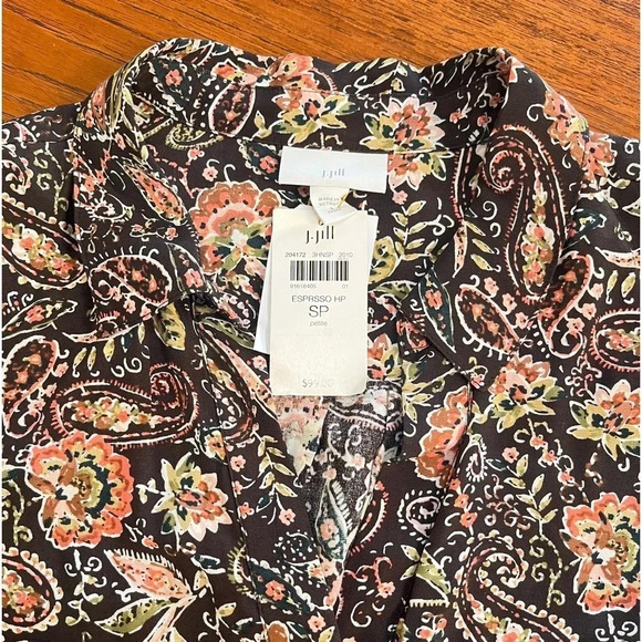 J Jill Sz SP Brown/Orange Paisley 100% Rayon Long Button Down Pockets Brand New - Picture 10 of 12